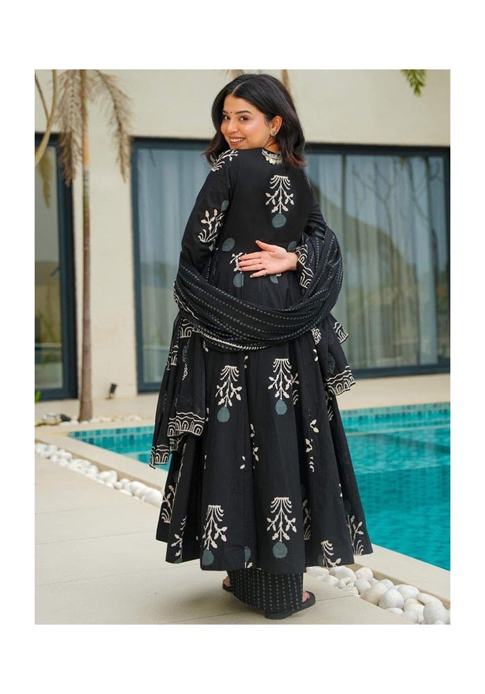 Malishka Export Black Rayon Anarkali Kurta Pant With Dupatta for Women - Image 2